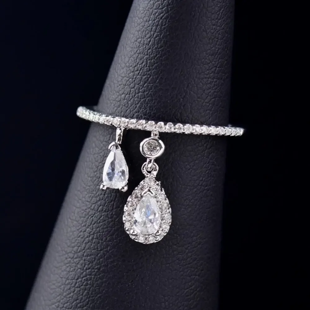 Plated‎ Cubic zirconia dangle band ring - Picture 3 of 3
